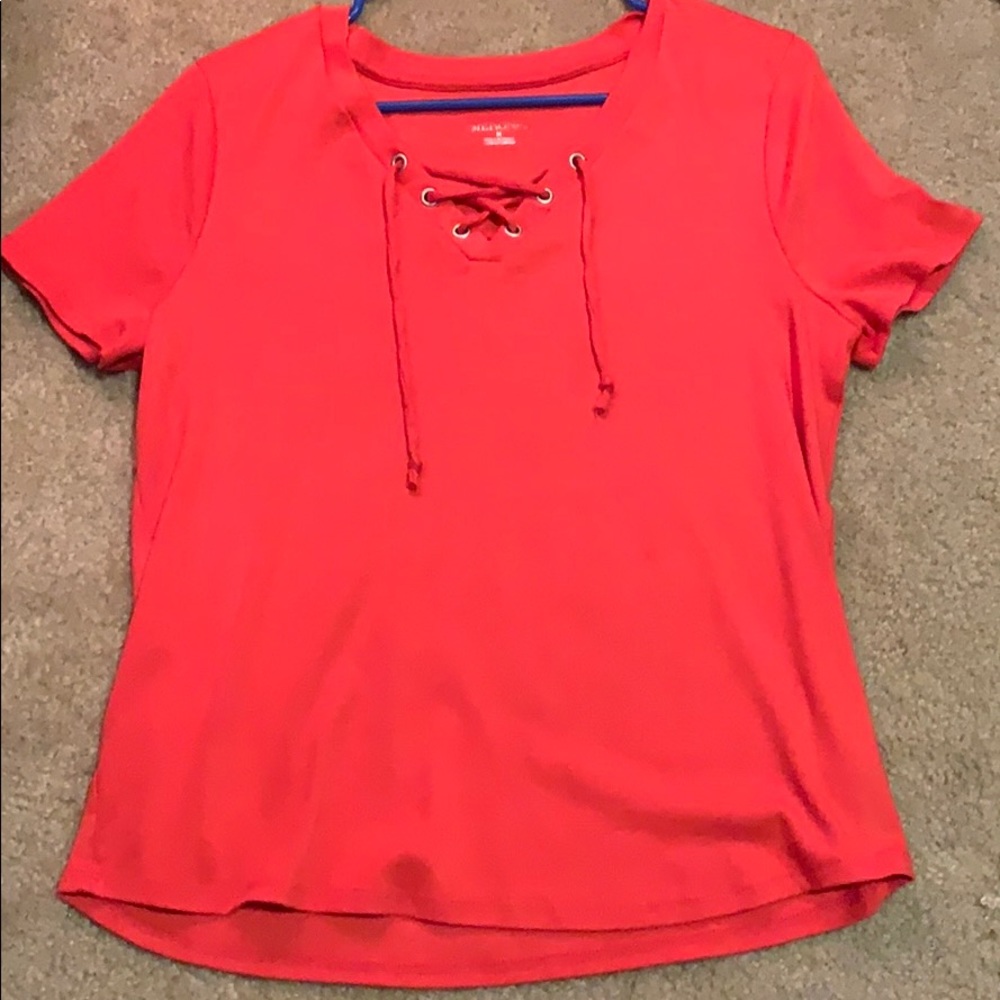 Orange/red v-neck lace up blouse